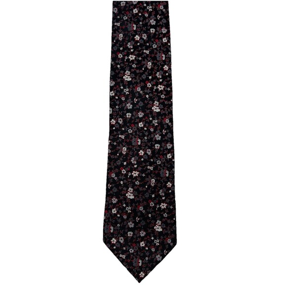 Bruno Piattelli 100% Silk Handmade Black Red‎ Gray Floral Necktie  59.75"x 3.75" - Picture 2 of 5
